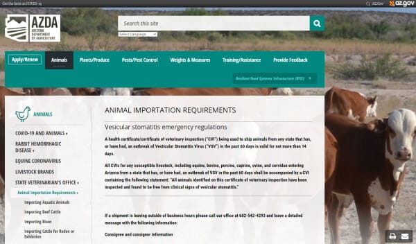 The azda website featuring pet transport jobs with cows in the background.